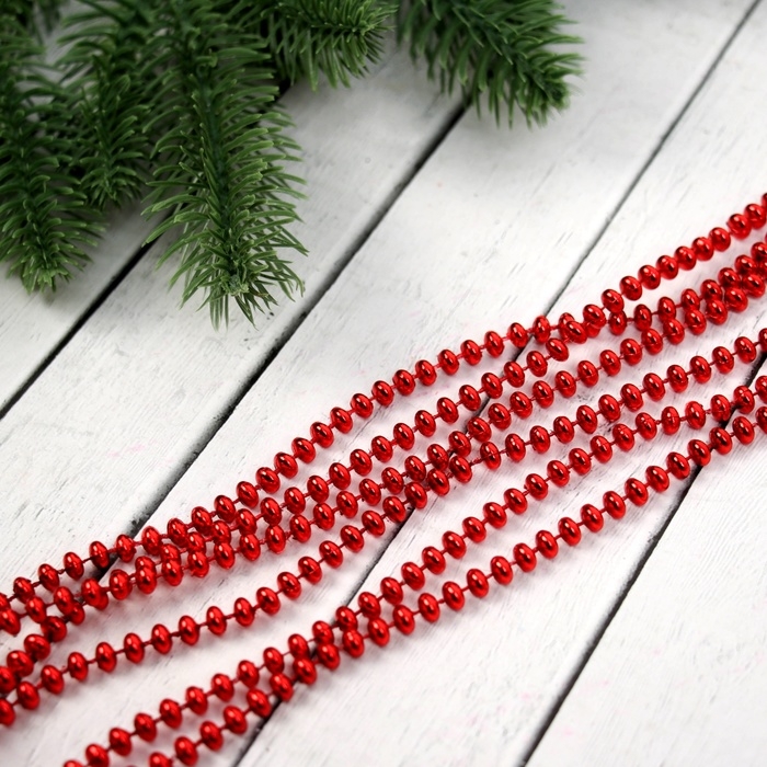 Бусы на ёлку 2 м d-4 мм Бусы на ёлку 2 м d-4 мм "Бусинки" красный