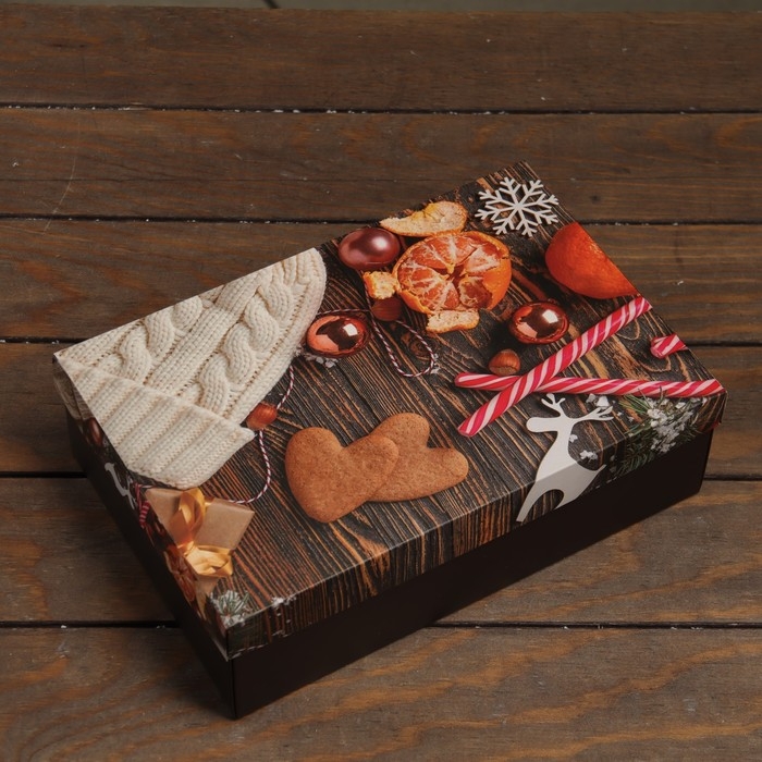 Новый год. Коробка подарочная новогодняя складная, крышка-дно, Новый год. Коробка подарочная новогодняя складная, крышка-дно,"Чудес и подарков" 30 х 20 х 9 см