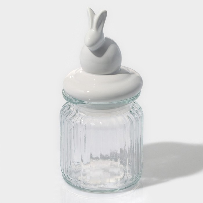 Банка стеклянная для хранения сыпучих продуктов Доляна &laquo;Зайка&raquo;, 230 мл, с керамической крышкой
