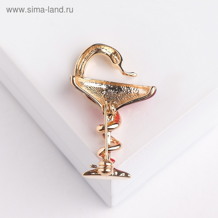 Брошь «Змея в геральдике» знак медицины, цвет красный в золоте Брошь «Змея в геральдике» знак медицины, цвет красный в золоте
