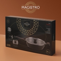 Сковорода Magistro Flame, d=28 см, h=7,5 см, со стеклянной крышкой, ручка soft-touch, антипригарное покрытие, индукция, цвет чёрный