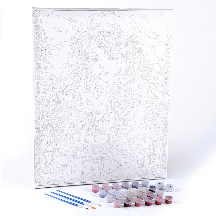 Картина по номерам на новый год на холсте с подрамником &laquo;Девушка под снегом&raquo;, 40 &times; 50 см