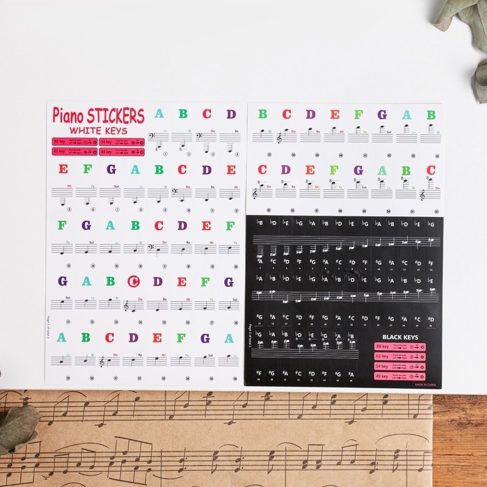 Цветные наклейки на клавиши пианино, один комплект, 3 листа Цветные наклейки на клавиши пианино, один комплект, 3 листа