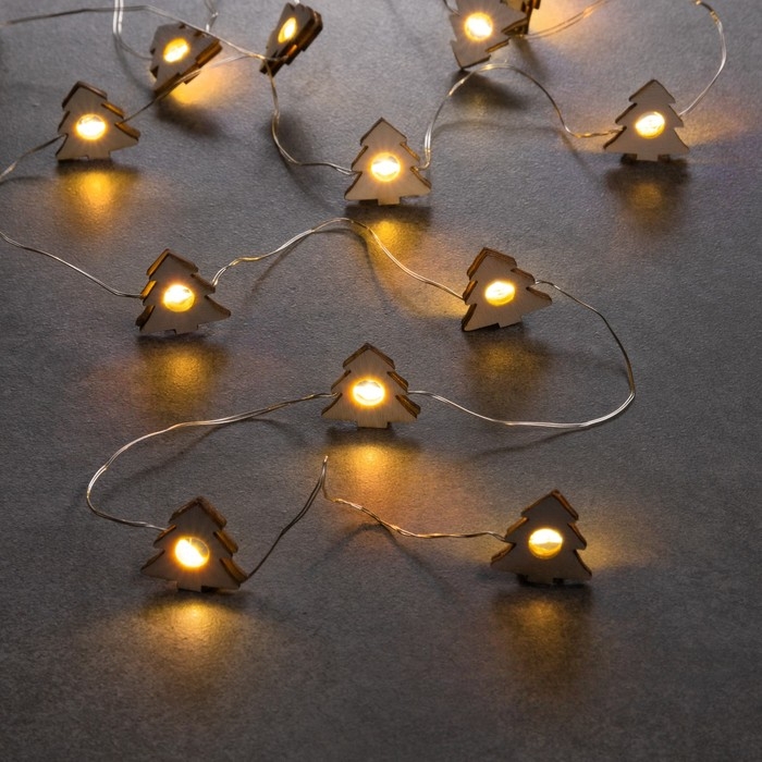 Гирлянда «Нить» 2 м роса с насадками «Ёлочка», IP20, серебристая нить, 20 LED, батарейки ААх2 (нет в комплекте), свечение тёплое белое Гирлянда «Нить» 2 м роса с насадками «Ёлочка», IP20, серебристая нить, 20 LED, батарейки ААх2 (нет в комплекте), свечение тёплое белое