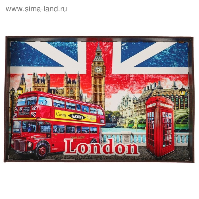 Поднос с ручками Поднос с ручками "Лондон", деревянный, 30х20х4,5см