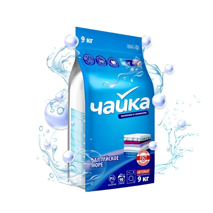 Стиральный порошок Чайка,  Стиральный порошок Чайка, "Балтийское море", универсальный, автомат, 9 кг