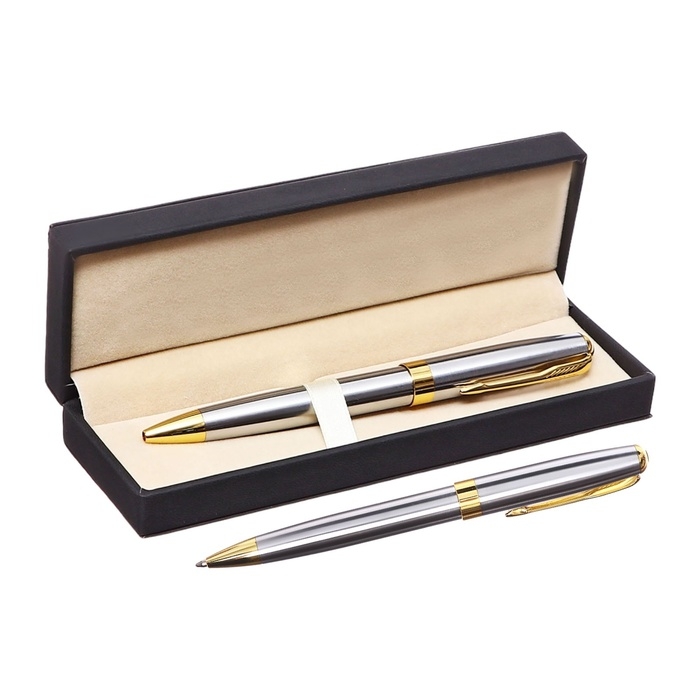 Ручка подарочная шариковая в кожзам футляре поворотная ПБ корпус серебро/золото Ручка подарочная шариковая в кожзам футляре поворотная ПБ корпус серебро/золото