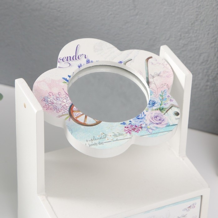 Шкатулка дерево 1 ящик с зеркалом  Шкатулка дерево 1 ящик с зеркалом "Тележка лаванды" 11х7,5х14,8 см