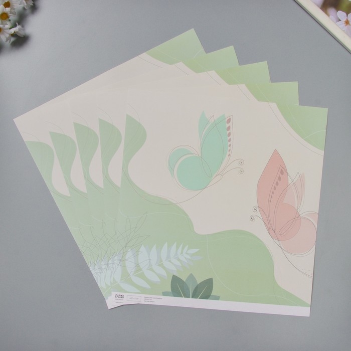 Бумага для скрапбукинга Бумага для скрапбукинга "Порхающие бабочки" плотность 180 гр набор 5 шт 30,5х32 см