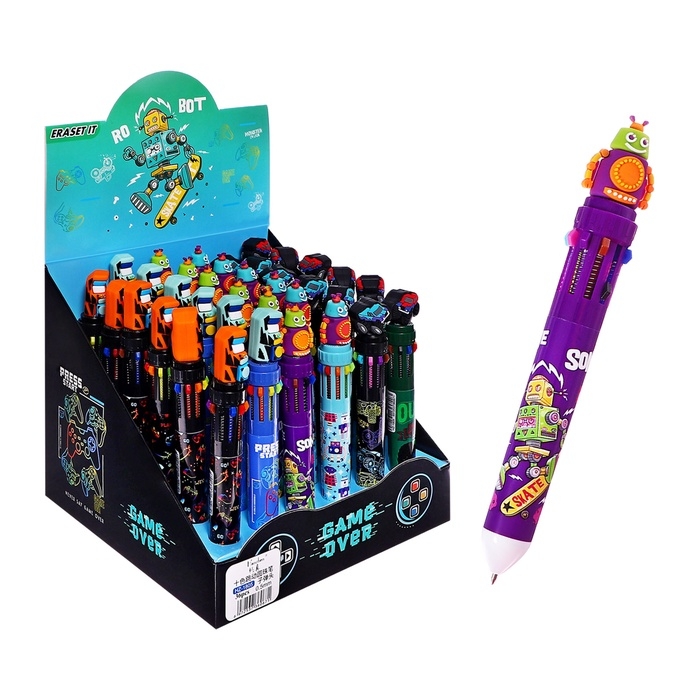 Ручка шариковая автоматическая, 10-ти цветная, штрихкод на штуке, МИКС Робот/Машина Ручка шариковая автоматическая, 10-ти цветная, штрихкод на штуке, МИКС Робот/Машина