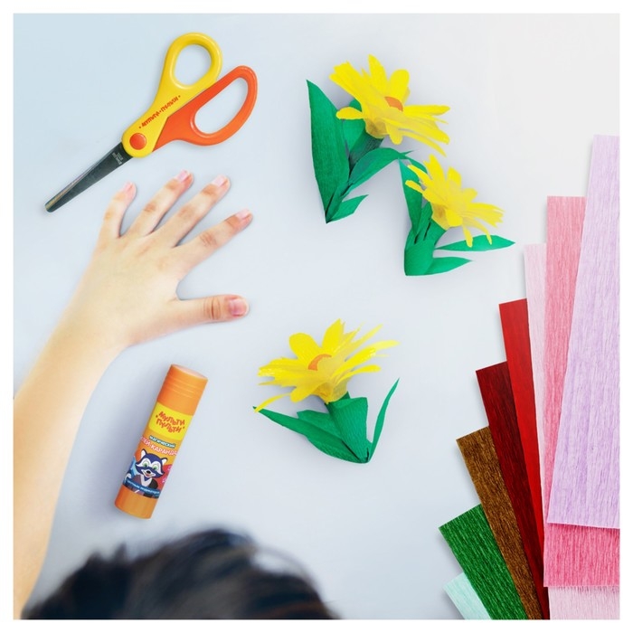 Набор крепированной флористической бумаги А4, 12 листов, 12 цветов, Мульти-Пульти "Енот в сказке", 110 г/м2, в папке