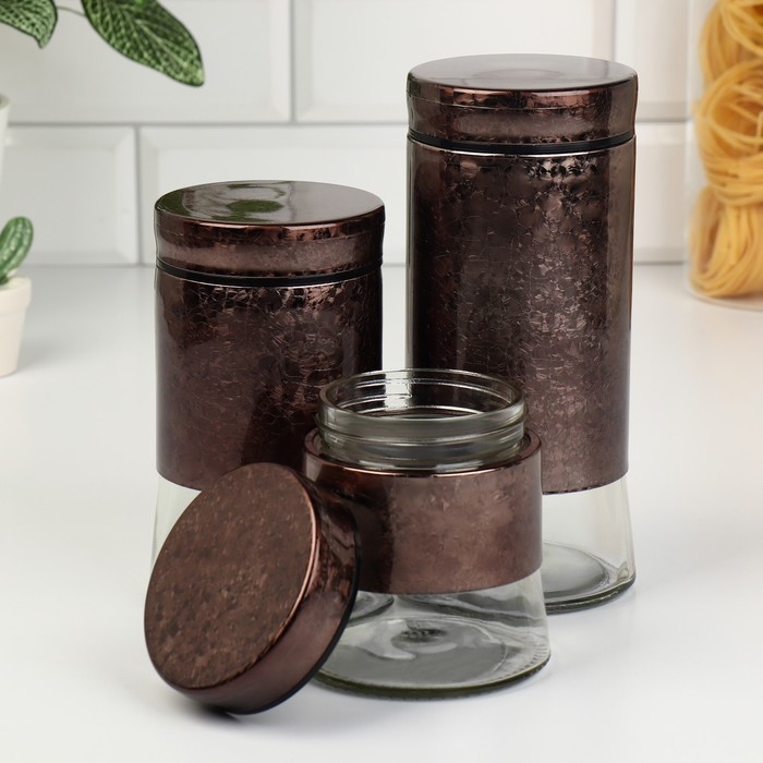 Банки стеклянные для хранения сыпучих продуктов «Богема», 3 предмета: 350/550/800 мл, цвет коричневый