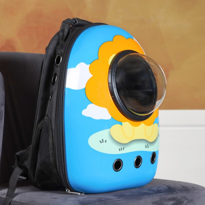 Рюкзак для переноски кошек и собак  Рюкзак для переноски кошек и собак "Лев", с окном, 32 х 25 х 42 см, голубой