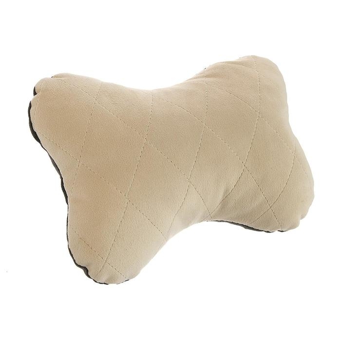 Подушка автомобильная косточка, на подголовник, велюр, бежевый, ромб, 16 х 24 см Подушка автомобильная косточка, на подголовник, велюр, бежевый, ромб, 16 х 24 см