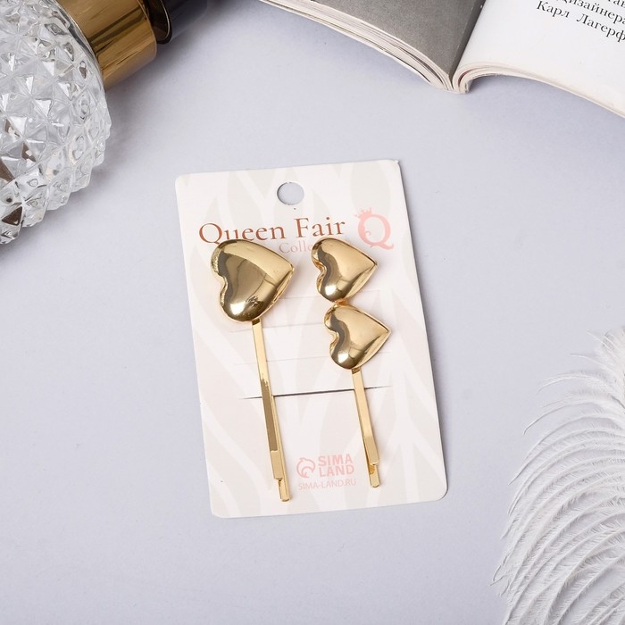 Невидимка для волос  Невидимка для волос "Либерти" (набор 2 шт) сердца, 6 см, золото