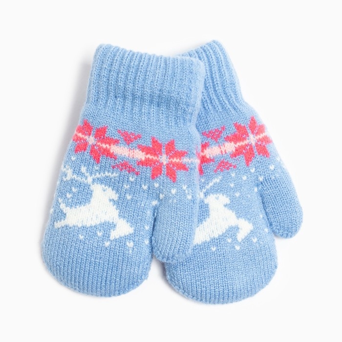 Новый год. Варежки детские, цвет голубой, размер 14 (4-6 лет) Новый год. Варежки детские, цвет голубой, размер 14 (4-6 лет)