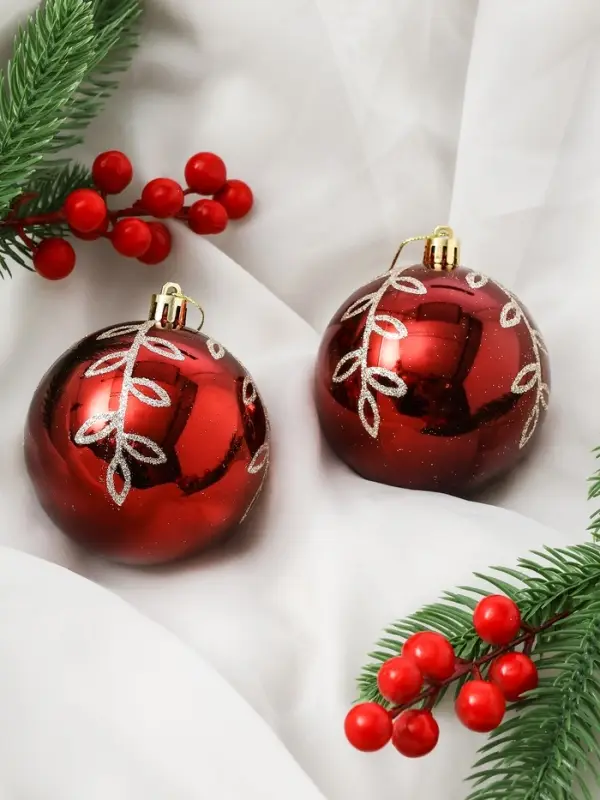 Набор украшений пластик 60 шт Набор украшений пластик 60 шт "Зима в подарках" красный