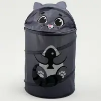 Корзина для хранения игрушек &laquo;Котик с рыбкой&raquo; с ручками и крышкой, 55&times;33&times;33 см, серая