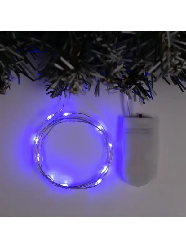 Гирлянда &laquo;Нить&raquo; 1 м роса, IP20, серебристая нить, 10 LED, батарейки CR2032&times;2 (в комплекте), свечение синее
