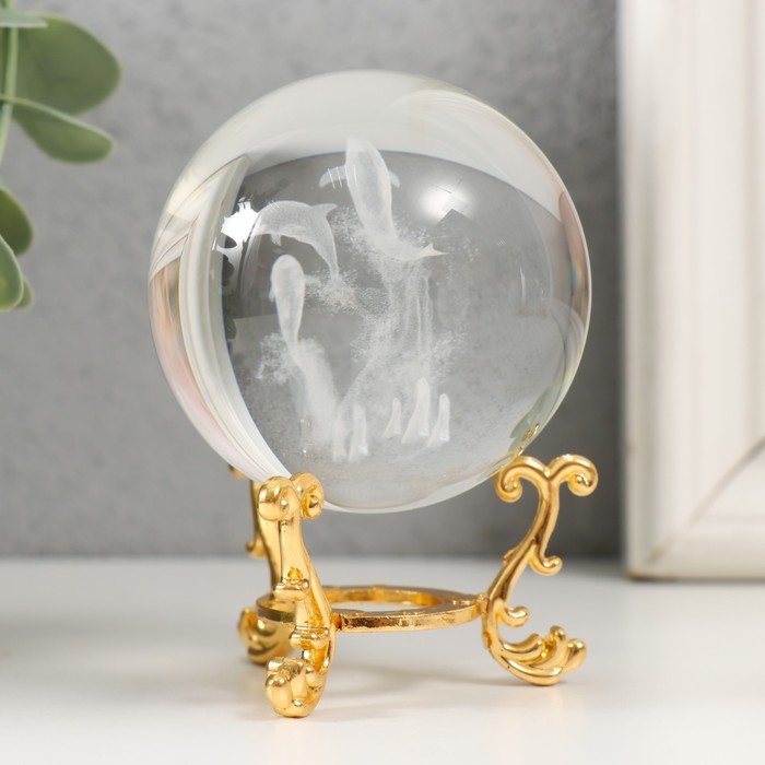 Сувенир стекло  Сувенир стекло "Дельфины" d=6 см ажурная подставка 8,5х6х6 см