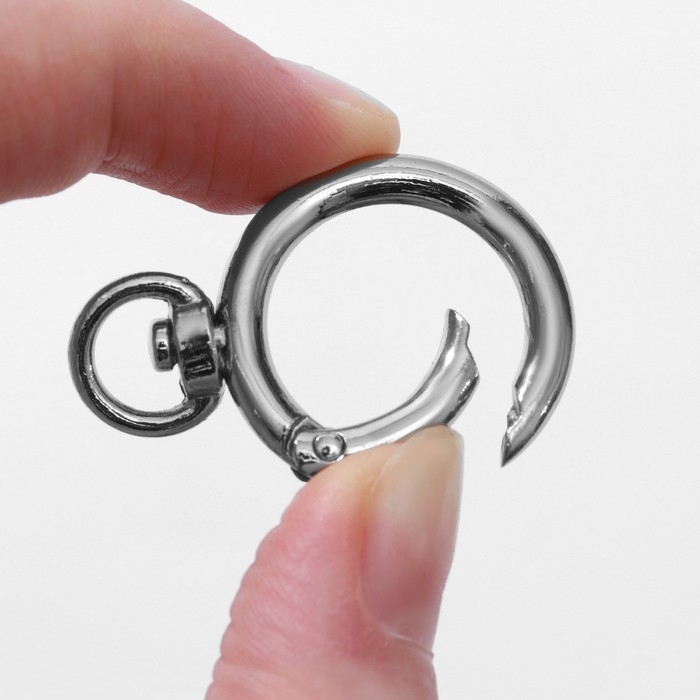 Кольцо-карабин, 39 мм, d = 27/19 мм, толщина - 4 мм, с креплением 9 × 2,2 мм, 5 шт, цвет серебряный Кольцо-карабин, 39 мм, d = 27/19 мм, толщина - 4 мм, с креплением 9 × 2,2 мм, 5 шт, цвет серебряный