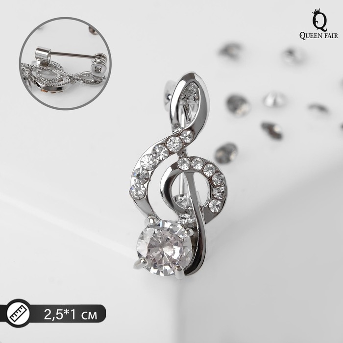 Брошь «Скрипичный ключ» мини, вдохновение, цвет белый в серебре Брошь «Скрипичный ключ» мини, вдохновение, цвет белый в серебре