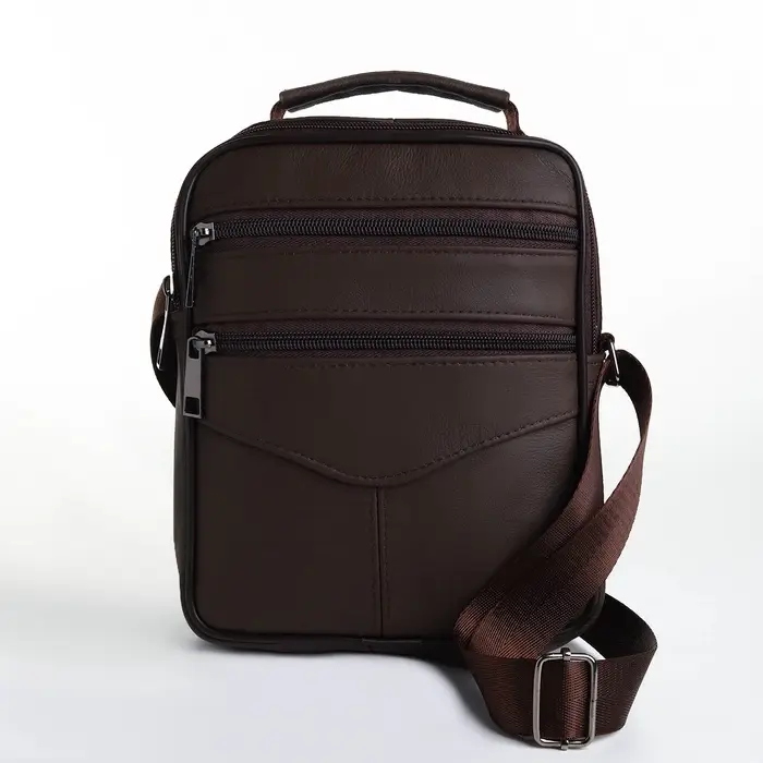 Сумка кросс-боди мужская на молнии, с ручкой, 3 наружных кармана, 18&times;5.5&times;22 см, коричневая