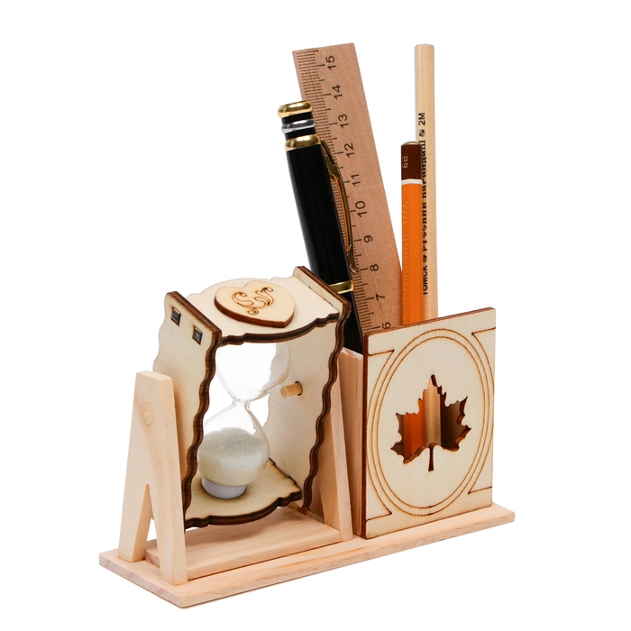 Песочные часы Песочные часы "Кленовый лист", сувенирные, с карандашницей, 10 х 13.5 см, белые