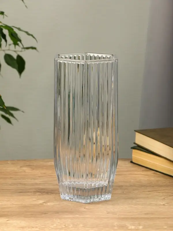 Ваза стекло настольная  Ваза стекло настольная "Эдисон" линии, 28х13,5 см, прозрачный