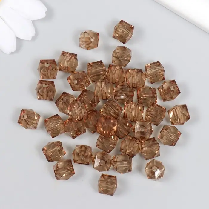 Бусины пластик "Кристалл многогранник. Бледно-коричневый" прозрачный набор 20 гр 1х1х1 см