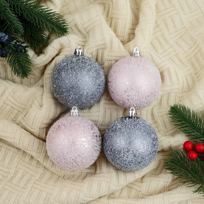 Набор шаров пластик d-8 см, 4 шт Набор шаров пластик d-8 см, 4 шт "Мюриель" посыпка, розовый синий