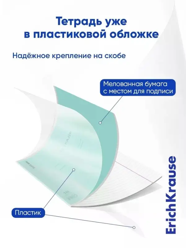 Тетрадь 18 листов в линейку ErichKrause CoverPro fizzy, бирюзовая