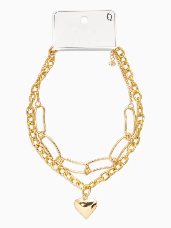 Цепь многослойная &laquo;Железное сердце&raquo;, 2 яруса, L=32 и 40 см, цвет золото
