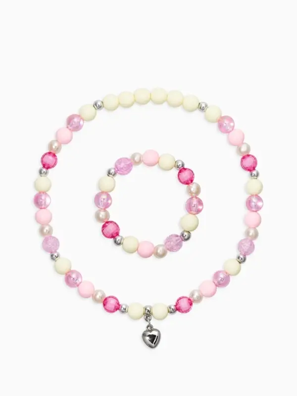 Набор детский &laquo;Выбражулька&raquo;, 2 предмета: бусы, браслет d=6 см, сердце, фиолетовый в серебре