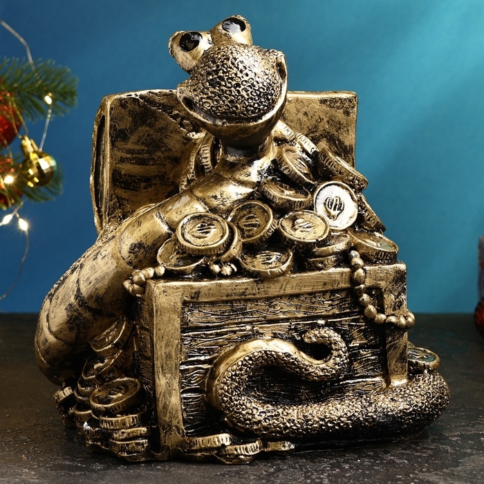 Копилка Копилка "Змея с сундуком " черное золото, 25х26х23см