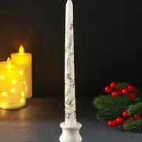 Свеча античная новогодняя 255х22 мм с декором, зимняя