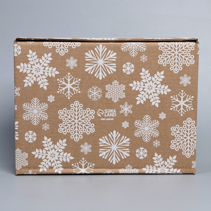 Коробка новогодняя складная «Снежинки», бурый, 27 х 21 х 9 см, Новый год Коробка новогодняя складная «Снежинки», бурый, 27 х 21 х 9 см, Новый год