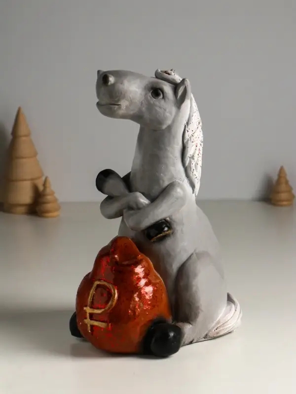 Копилка "Лошадь с мешком" 12х17х24 см, серый