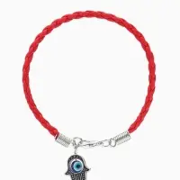 Браслет-оберег &laquo;Красная нить&raquo;, рука счастья Хамса на застёжке, синий в чернёном серебре, 19 см