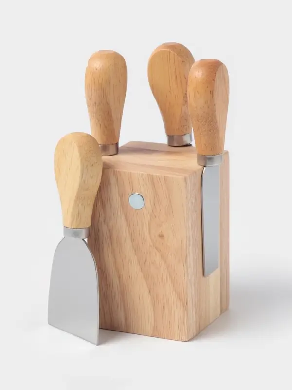 Набор ножей для подачи сыра, 4 шт., на магнитной подставке, 8.5&times;8.5&times;16.5 см, бежевый