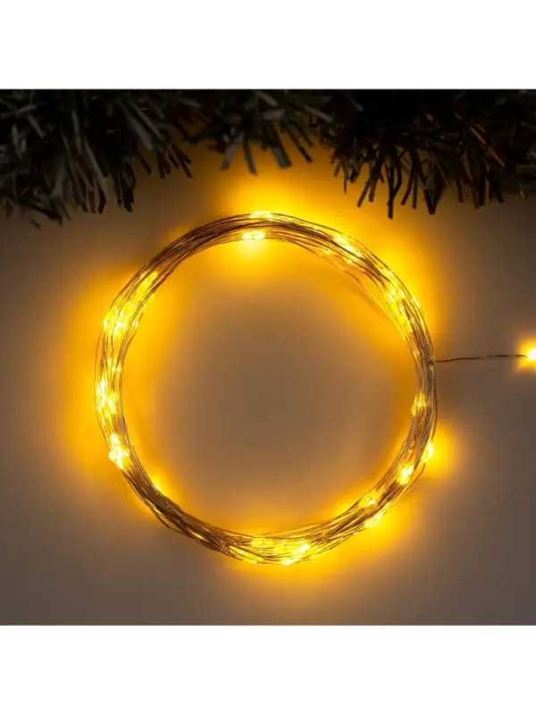Гирлянда &laquo;Нить&raquo; 10 м, роса, IP20, серебристая нить, 100 LED, свечение жёлтое, 12 В