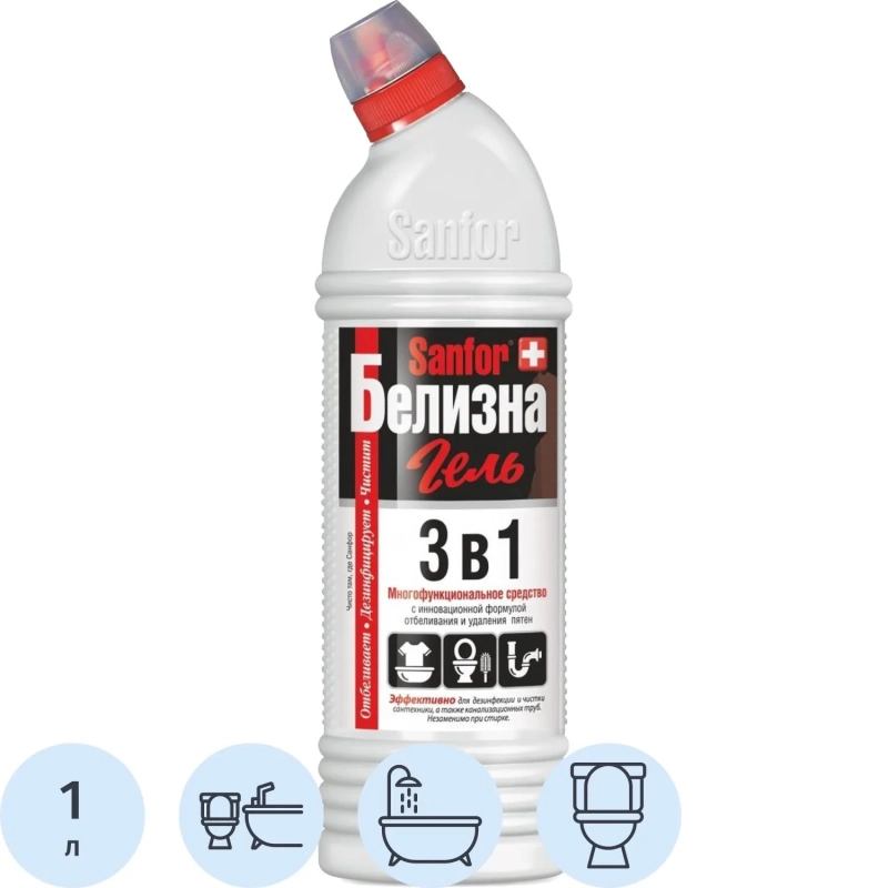Средство для сантехники SANFOR Белизна гель 3в1, 1000гр