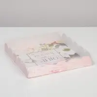 Коробка для печенья, кондитерская упаковка с пластиковой крышкой, «Радуйся новому дню», 18 х 18 х 3 см