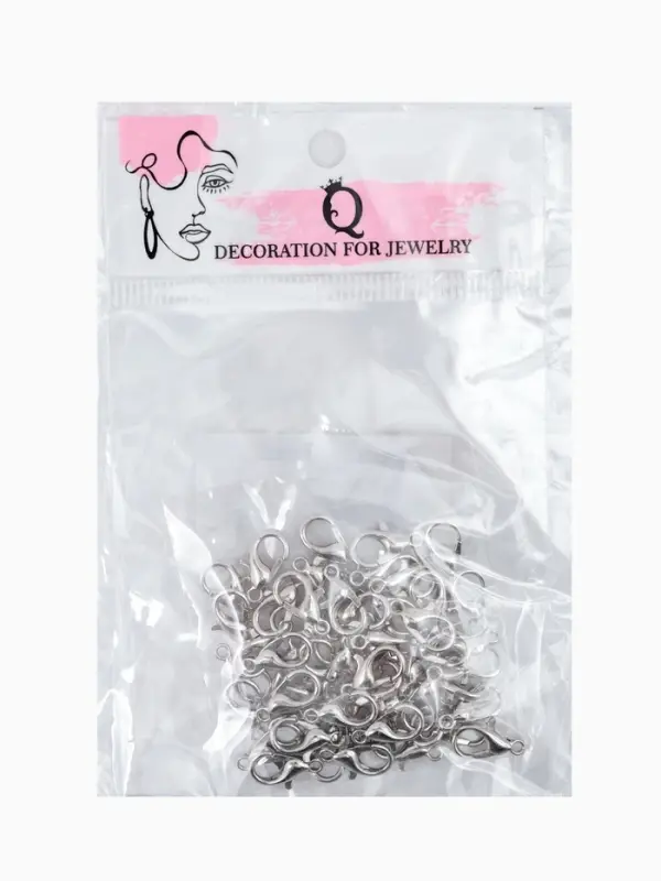 Замок карабин, 12&times;7 мм, набор 55 шт. цвет серебро