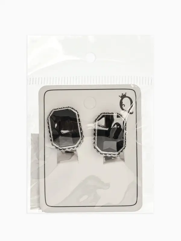 Серьги клипсы для ушей QF &laquo;Винтаж&raquo;, чёрная в чернёном серебре