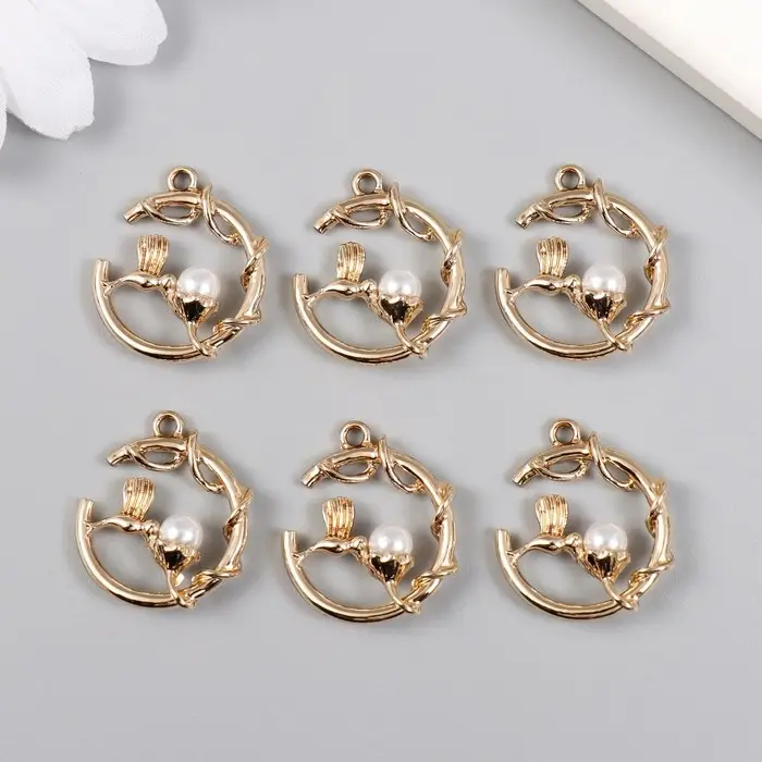 Декор для творчества металл, пластик "Колибри на цветке" 2х2,2 см