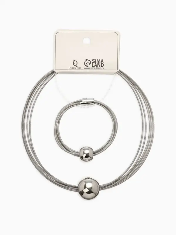 Набор 2 пред-та: колье, браслет Набор 2 пред-та: колье, браслет "Бусина на нитях", цвет серебро