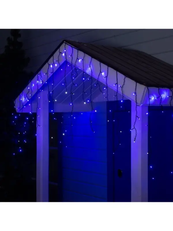 Гирлянда &laquo;Бахрома&raquo; 3&times;0.6 м, IP44, УМС, тёмная нить, 160 LED, свечение синее, мерцание белым, 220 В