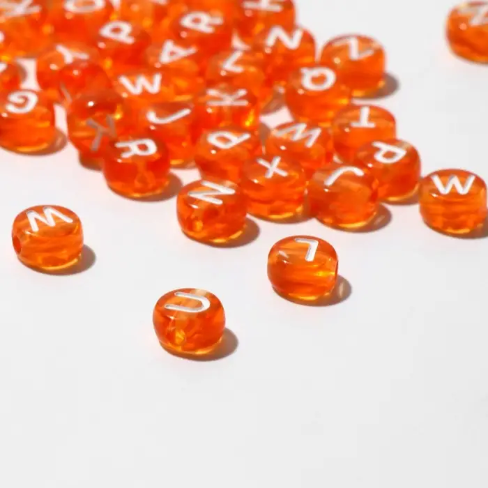Бусины для творчества из акрила &laquo;Буквы английские&raquo;, МИКС, 7&times;4 мм, набор 10 г, цвет прозрачно-оранжевый