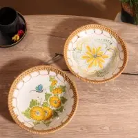 Тарелка керамическая с ротангом, 22&times;22&times;4.7 см, МИКС